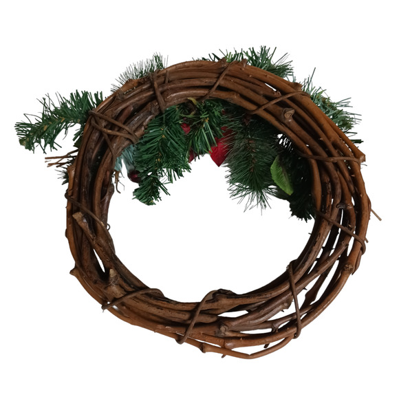 🎄VTG Grapevine Christmas Wreath 12" 🎄 Red Poinsettia Rustic Centerpiece - Picture 5 of 9